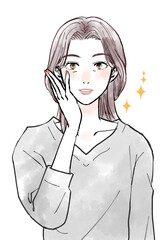 顔に手を当てて喜ぶミドル女性