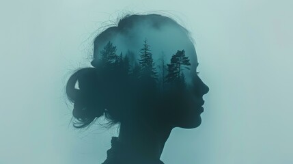 An elegant woman surrounded by ghostly apparitions in a captivating and haunting highresolution silhouette illustration.