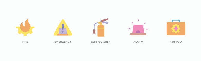 Emergency Response Banner Web Icon Vector Illustration Concept With Fire, Emergency, Extinguisher, Alarm, First Aid