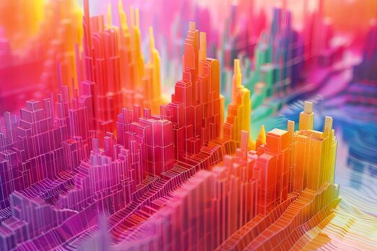 A captivating photograph showcasing a 3D spectrogram with an innovative design influenced by mathematical principles. The spectrogram's abstract elements convey complexity and depth, making it an