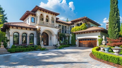 Obraz premium Luxurious mansion exterior with elegant architecture and landscaping