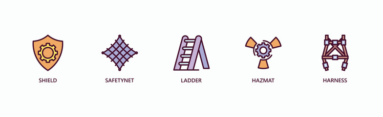 Protection Banner Web Icon Vector Illustration Concept With Shield, Safety Net, Ladder, Hazmat, Harness