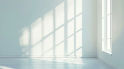 Obraz premium Gray shadow and light blur abstract background on white wall from window. Can use for presentation of products or images, white backdrop with blurred shadows of natural sunlight.