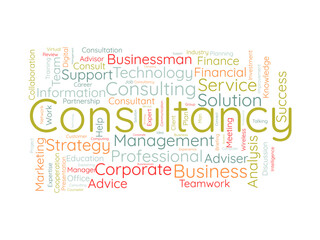 Fototapeta premium Consultancy word cloud template. Adviser management concept vector tagcloud background.