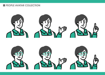 男性のポーズ集。エプロン着用。