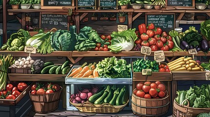 Colorful display of fresh vegetables at a vibrant farmer's market