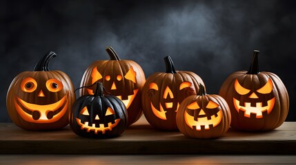 about Halloween pumpkins with spider on a shiny light background.