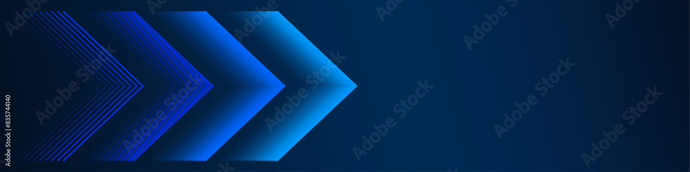 Poster Technology abstract background with glowing arrow lines pattern. Horizontal shiny blue geometric luxury design template. Vector illustration
