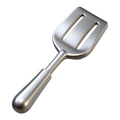 The chef grilled seafood using shiny stainless utensilsilver fish spatula isolated on white background