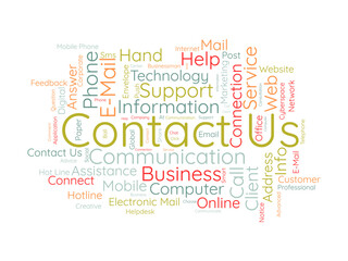 Contact us word cloud template. Communication connection concept vector tagcloud background.