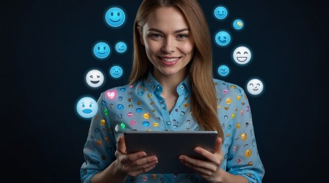 Young Woman Engaging with Social Media on Tablet