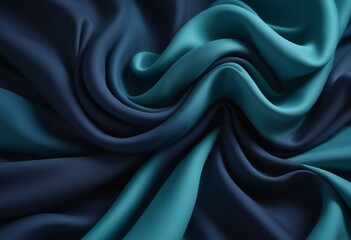 Fototapeta premium Blue and green silk fabric with a wavy design background.