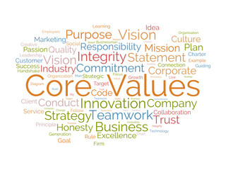 Core Values word cloud template. Teamwork concept vector tagcloud background.
