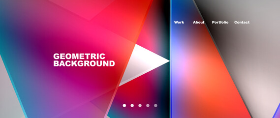 Flowing bright neon gradients geometric abstract background with triangles and lines. Fluid color pattern of color liquid gradient background for wallpaper, banner, background, card, landing page