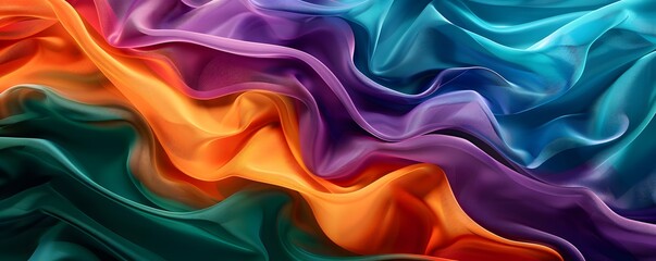 Obraz premium abstract background with colorful wave of fabric, purple blue orange teal colors