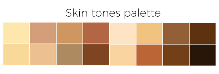 Skin color palette. Human skin tone colors set