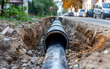 Installation of a sewage pipes in the street by public works to give access to mains drainage to neighboring houses and buildings