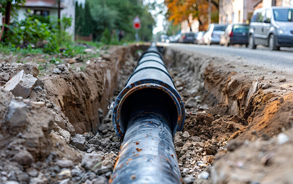 Installation of a sewage pipes in the street by public works to give access to mains drainage to neighboring houses and buildings