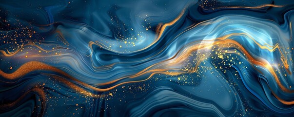 Luxurious abstract design with blue and gold fluid patterns