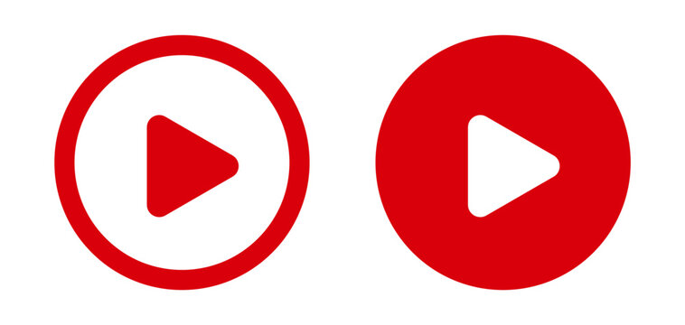 Play button logo minimalist icon. Bright red play button.