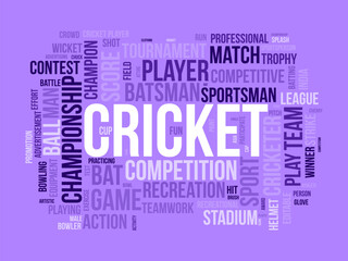 Cricket word cloud template. Sport concept vector tagcloud background.