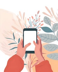 Person Using Grief Therapy App on Smartphone Surrounded by Soothing Colors