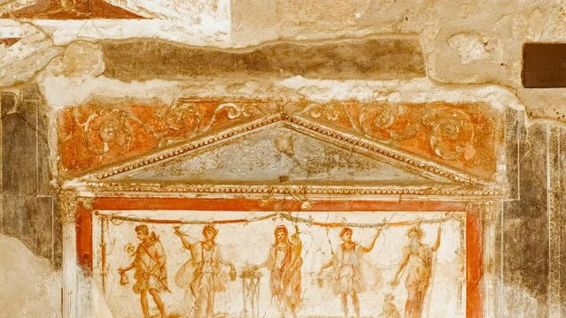 Thermopolium of Vetutius Placidus with dolia (terracotta receptacles with food), Pompeii, Naples, Campania, Italy, Roman city buried by the Vesuvius in 79 AD