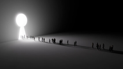 3d render walking crowd people with a case to the opening gate with clearance © nonnie192