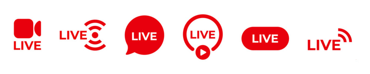 Red stream video broadcast icon. Live logo online.