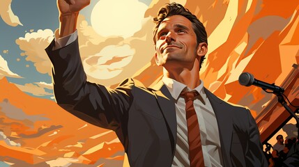 A victorious athlete on a podium, holding a gold medal and a check, with cheering crowds in the background, symbolizing victory and financial reward. Painting Illustration style, Minimal and Simple,