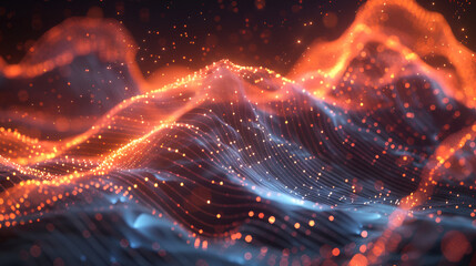 Obraz premium Abstract shiny wave background in purple, pink and blue lights. Digital luxury sparkling wave particles, background streams, digital data flow movement