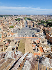 April 11, 2024: Rome, Italy - April 11, 2024: Aerial view of St. Peter's Square in Vatican City, full of tourists in Rome, Italy