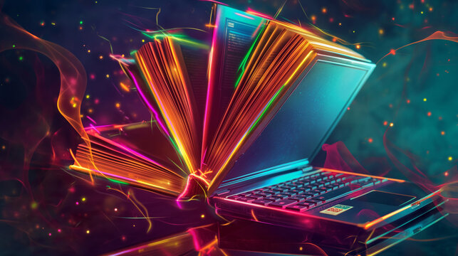 Stack of books and laptops Online education concept vector illustration, no text Computer books.