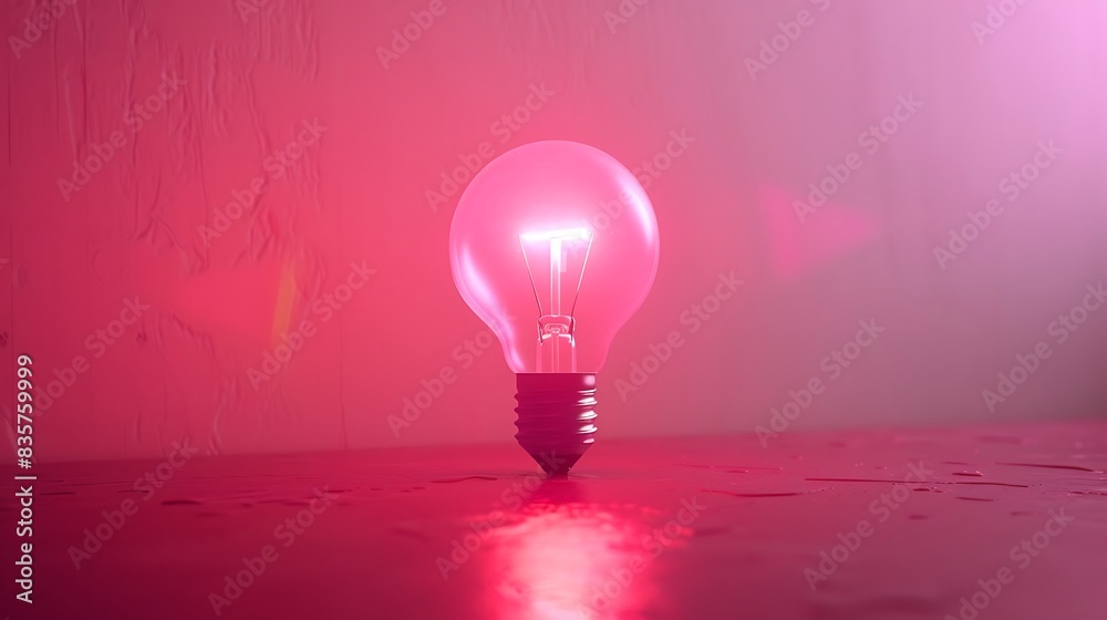 Wall mural A bulb emits pink light against a solitary, abstract pink background, harmonizing perfectly.