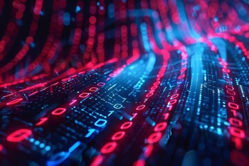 Fototapeta premium A visually dynamic representation of binary code in red and blue