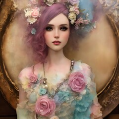 shabby chic dreamy mist pastel junk journals Shabby chic full figure emo goth girl laporte style swirling magical fairytale abstract art style