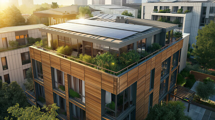 Modern house with solar panels on the roof. 3D rendering. Clean energy concept. environmentally friendly