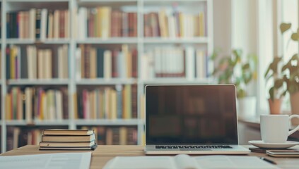 Transform your home into a conducive study space with a comfortable setup featuring a cozy workspace, laptop, books, and coffee. Improve productivity and concentration in this tranquil environment