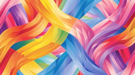 A tranquil vector illustration featuring interwoven geometric patterns in LGBTQ+ Pride colors, creating a serene and inclusive design, perfect for promoting Pride month, set against a white backdrop.