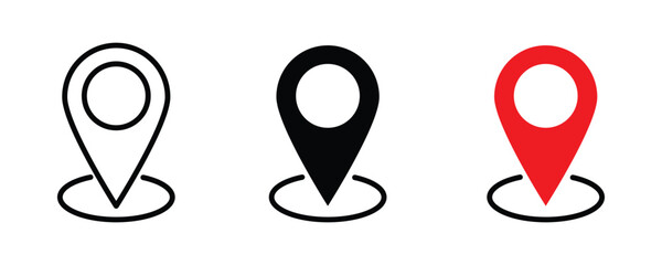 Location icon set, Map pin place marker. location pointer icon symbol in flat style. Red Location pin icon, Navigation sign, isolated with white background.