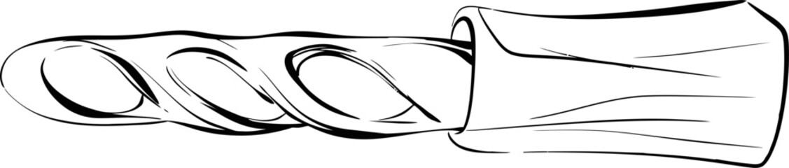 Vector French baguette, black silhouette for circuit. Paris café bakery, hand drawn illustration