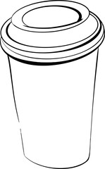 Vector Paper cup of coffee . French pastry dessert. Design of postcards, menus, packages. Black silhouette for circuit