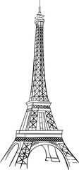 Obraz premium Vector illustration of Eiffel Tower. Travel to Paris poster, greeting card, print with hand drawn. France famous symbol. Black silhouette for circuit