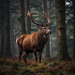 Fototapeta premium Red deer stag. Great red deer stag in a forest. 