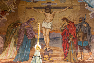 Mosaic. Crucifixion of Christ.