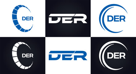 DER logo. D E R design. White DER letter. DER, D E R letter logo design. D E R letter logo design in FIVE, FOUR, THREE, style. letter logo set in one artboard. D E R letter logo vector design.