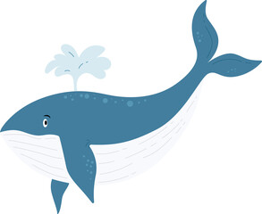 cartoon whale wiith splash of water coming out