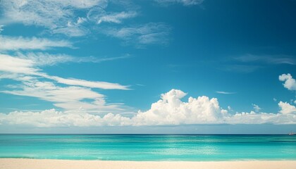 Obraz premium Tropical blue sea and sky background. Made with Generative AI.