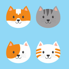 set of cute head cats illustration