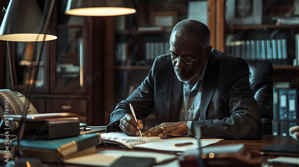 Canvas Prints older black man writing in his office